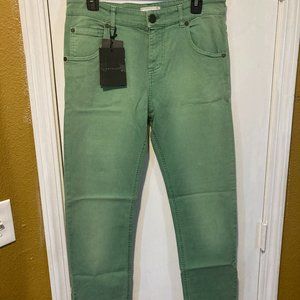 Twin Set women's size 27 emerald green canvas stretch "boyfriend" jeans 27x30